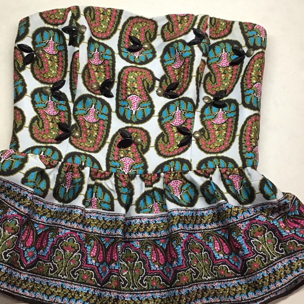 Rachel Roy Strapless Halter Top Size 6 Corset SweetheartBeaded Floral/Paisley
